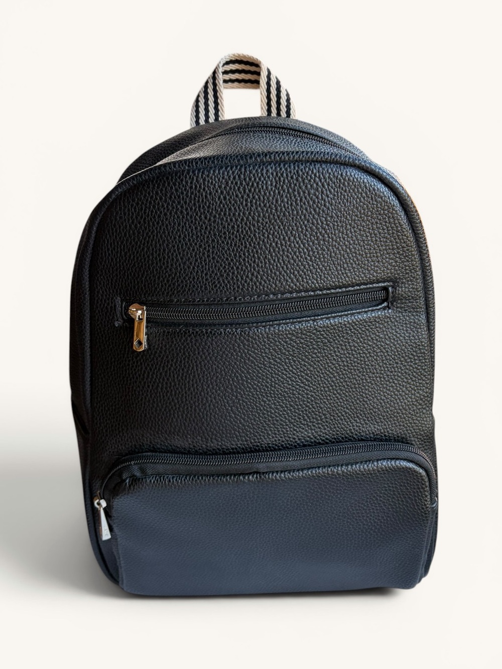 thirty-one Black Faux Leather Backpack with Black-and-White Striped Straps